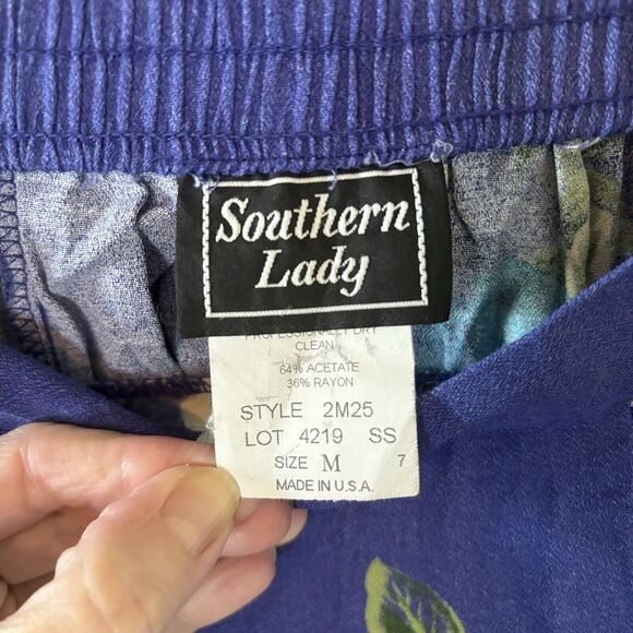 Vintage Southern Lady Midi Skirt Blue Floral Cottagecore Granny 80’s Med… - Picture 5 of 6